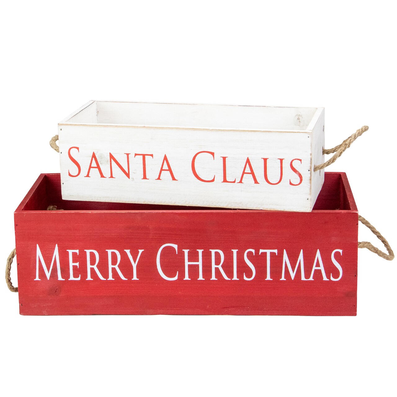 Northlight Wooden Organizer Christmas Boxes - 16" - Red and White - Set of 2